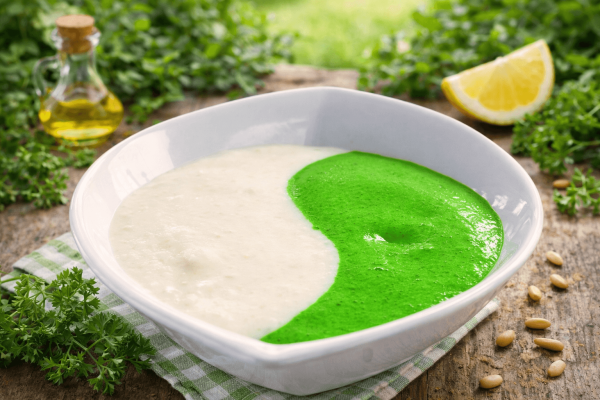 Yin und Yang von der Petersilie mit Topinambur